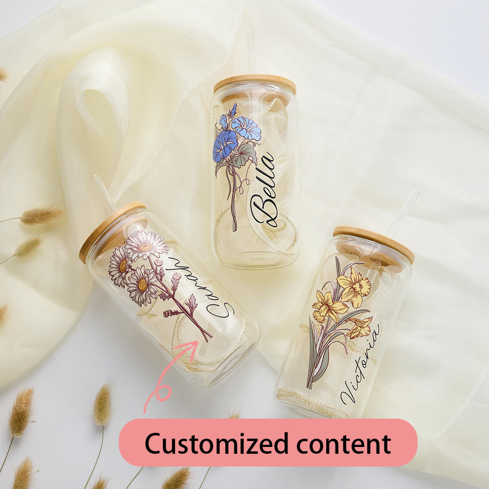 Coffee Equipment Names - Custom Birth Flower Glass Can Cup
