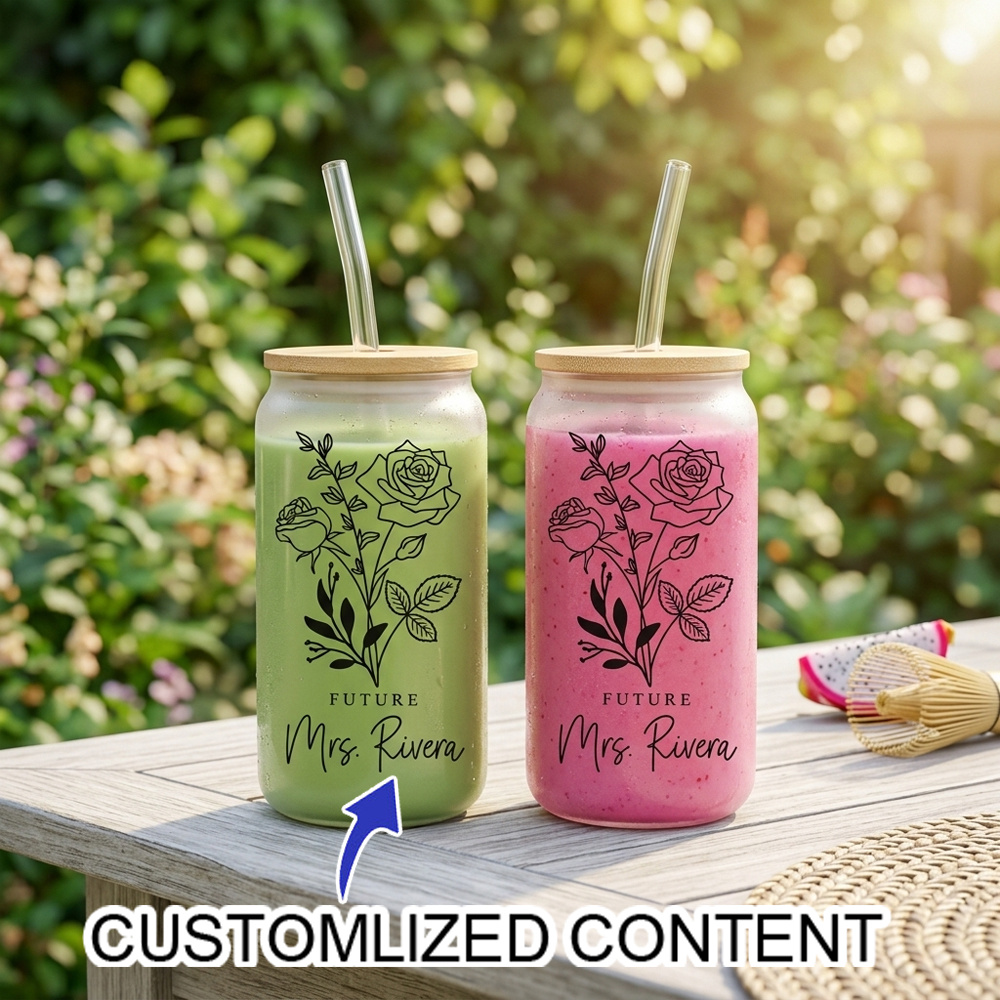 Coffee Equipment Names - Personalized Name Glass Cup, Customized Flower