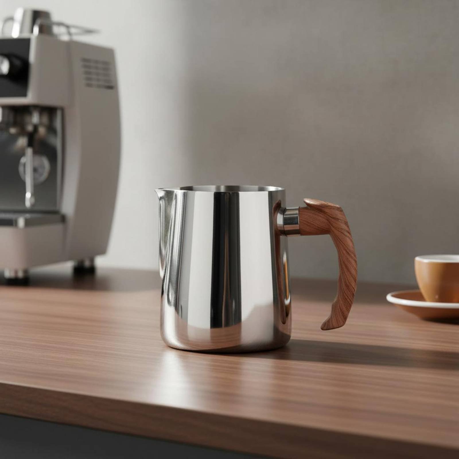 Latte Art Jug with Wooden Hand - Milk Steaming Pitcher 评论和价格